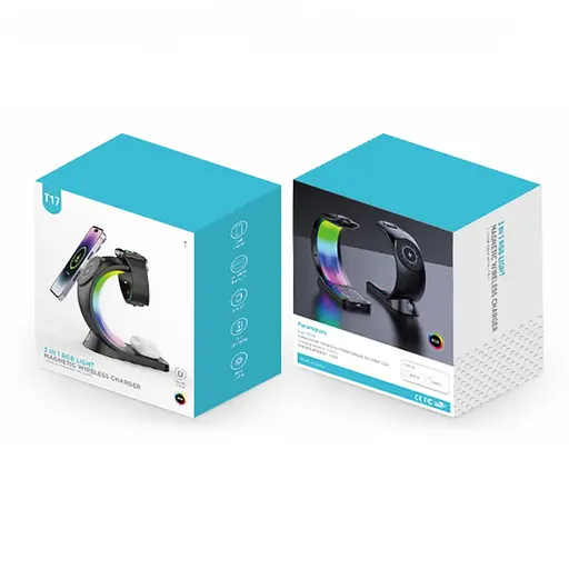 Бездротова док-станція 3в1 T17 3in1 15W+5W+3.5W чорна - фото 9