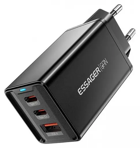 Зарядний пристрій EssagerKolsang 67w GaN Travel Charger 3 порти 2C + A чорний - фото 2