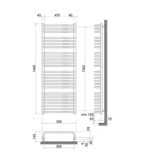 Рушникосушка водяна Heizung WU 25/55 1460х550 мм 757 Вт Чорний 30412 - фото 2