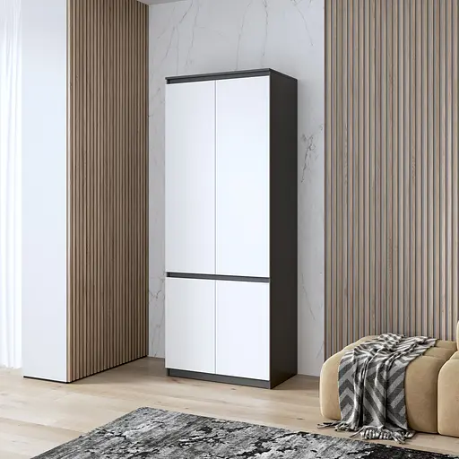 Шкаф для одежды Vays, c полками, в спальню, современный, c фасадами без ручек R-24 Антрацит-Белый фасад