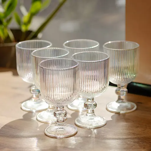 Набор бокалов для вина 6 штук по 300 мл ребристых из толстого стекла rainbow HP-19-234. - фото 2