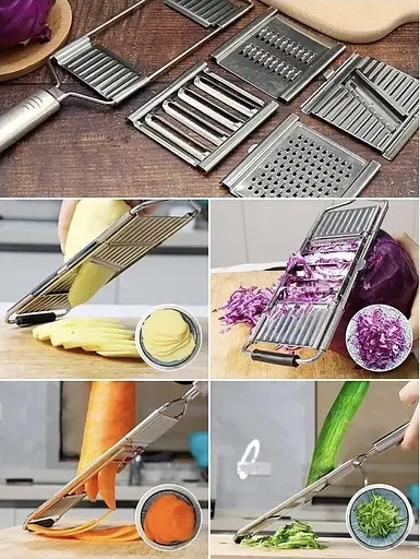 Терка шинковка овощерезка для овощей капусты корейской моркови по-корейски чеснока сыра с 6 сменными насадками, A-plus Серебристый 85055 - фото 4