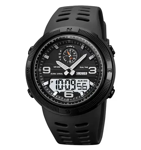 Мужские спортивные часы Skmei 1655 (Черные с белым табло)