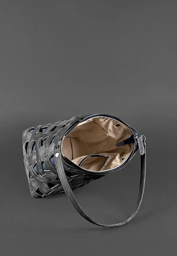 Шкіряна плетена жіноча сумка Пазл M чорна Crazy Horse - фото 5