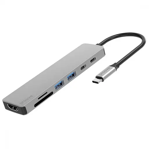 USB-хаб Proove Type-C-хаб Iron Link 7 в 1 (2*Type-C + 2*USB3.0 + HDMI + SD/TF) серебристый (HBIL00222004) - фото 1