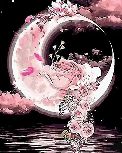 Набор для росписи по номерам Луна в цветах, Strateg, на черном фоне, 40x50 см, AH1058