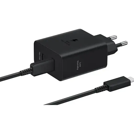 Зарядний пристрій PD Samsung 50 W 2 USB-C+(кабель Type-C -1,8 м) ORIGINAL Чорний - фото 1