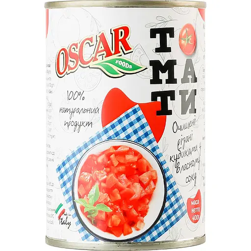 Уценка. Томаты Oscar Очищенные резаные кубиками в собственном соке 400 г (949630)