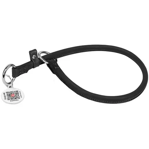 Нашийник-зашморг для собак Waudog Soft ривковий шкіряний з QR паспортом, круглий, Д 13 мм, Дов. 70 см чорний - фото 1