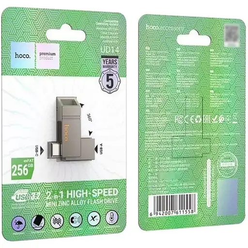 USB флеш накопитель Hoco UD14 256GB 2 в 1 USB 3.2/ Type-C металлический серый - фото 4
