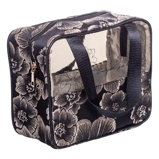 Набір косметичок Yiwu HP-16-1KB 22х11х18 / 17х10х11 см водонепроникні 2 шт. прозорі/чорні  - фото 4