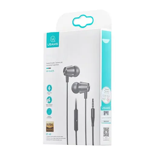 Провідні вакуумні навушники Usams EP-42 US-SJ475 3.5mm In-ear Earphone 1.2m black - фото 2