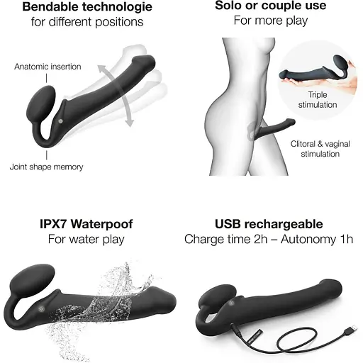 Безремінний страпон з вібрацією Strap-On-Me Vibrating Black L - фото 3