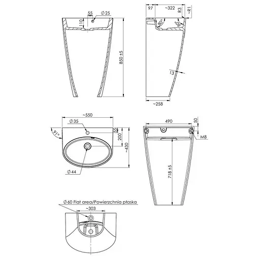 Умивальник Omnires Siena 43x55 окремостоящий white SIENAUWBP, Білий - фото 2