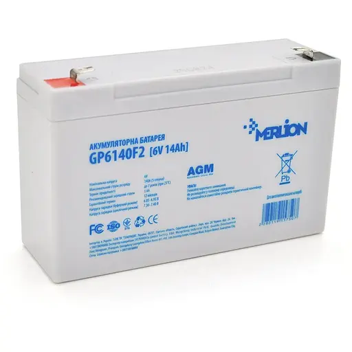 Акумуляторна батарея MERLION AGM GP6140F2 6 V 14Ah ( 150 x 50 x 95 (100) ) Q10