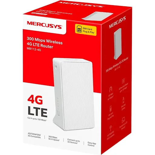 Маршрутизатор Mercusys MB112-4G N300, 4G/LTE, 1xFE LAN, 1xFE WAN (MB112-4G) - фото 3