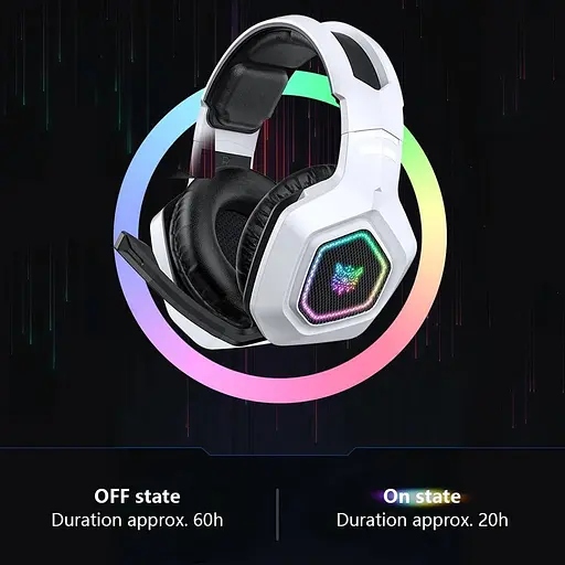 Геймерские игровые Bluetooth наушники Onikuma B100 с выдвижным микрофоном и LED подсветкой White - фото 8