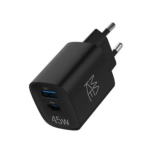 Зарядное устройство сетевое MAKE 45W GaN3 Mini Type-C PD + USB QC4.0 Black