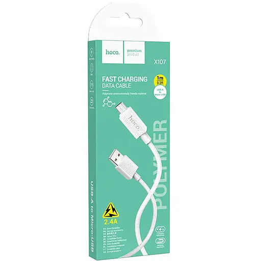 Дата кабель Hoco X107 USB to MicroUSB 2.4A (1m) White - фото 4