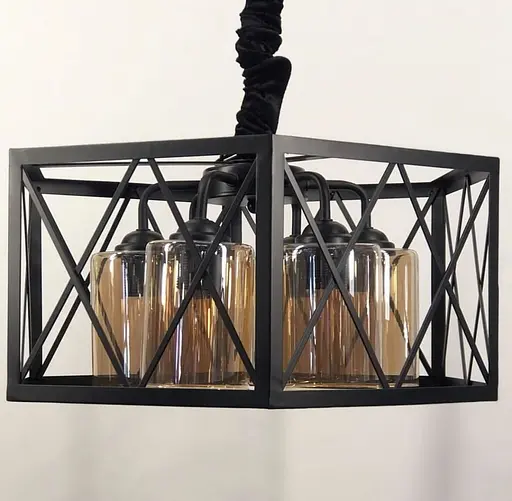 Люстра Loft на 6 ламп в чорному корпусі Line.F Колір плафона Янтарний - фото 2