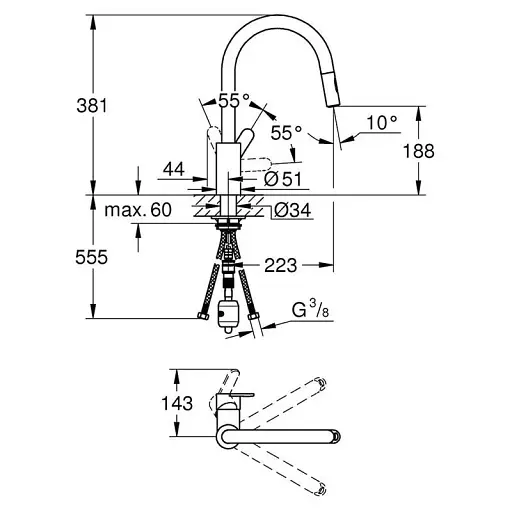 Змішувач для мийки Grohe Eurostyle Cosmopolitan з висувним виливом Хром 30412 - фото 3