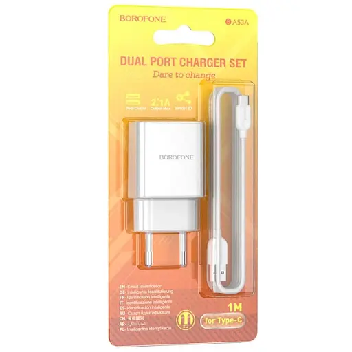Мережевий зарядний пристрій блок Borofone BA53A 2 x USB 2.1 A з кабелем Type-C - фото 5