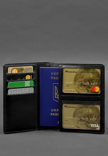 Кожаная обложка-органайзер для документов 6.1 черный краст - фото 5