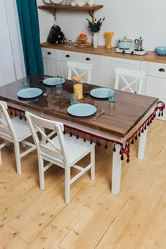 Скатертина силіконова з бордовою бахромою з перлами 370х140 см - фото 4