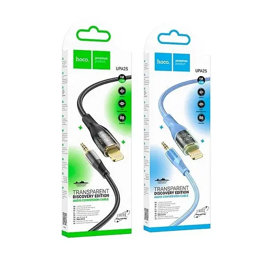 Кабель AUX Hoco UPA25 Transparent Discovery Edition Digital audio conversion cable Lightning Чорний - фото 2