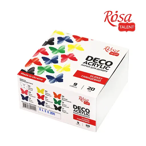 Акриловые краски Rosa для декора глянцевые 9 цв по 20 мл (4823098511144)