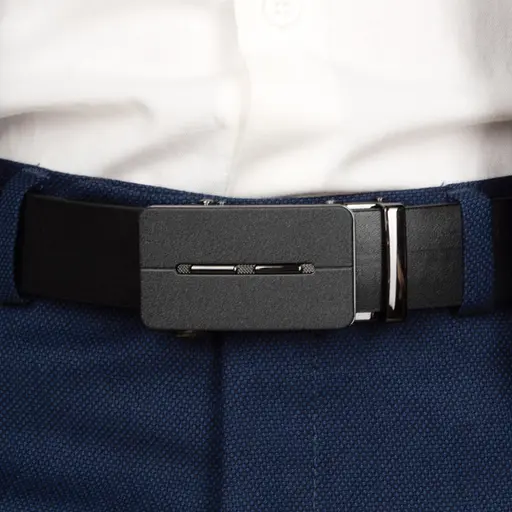 Ремень кожаный мужской черный на автомате SF-3416 (130 см) - фото 6