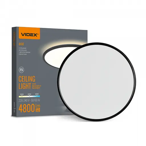 LED світильник з декоративною підсвіткою VIDEX DL5R 44W 3000K-4000K-5000K Black - фото 1