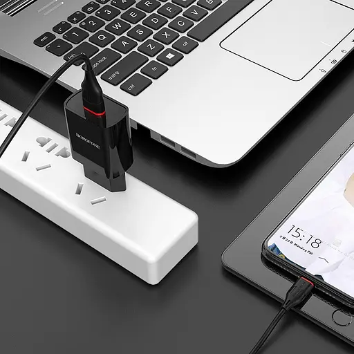 Зарядное устройство комплект с кабелем micro-USB Borofone BA20A Sharp черный набор - фото 4