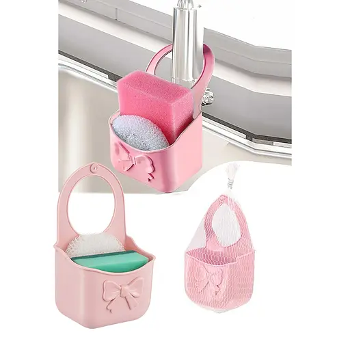 Карман держатель силиконовый подвесной с губкой для мытья посуды и скребком, Kitchen Master Розовый 87109 - фото 2