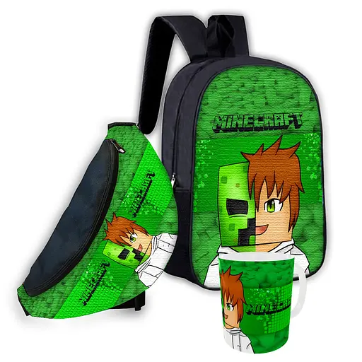 Набір дитячий Майнкрафт Кріпер "Minecraft" рюкзак 36х27см сумка-бананка, кружка з принтом для хлопчика (01663)