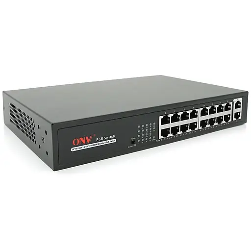 16ти портовый PoE коммутатор ONV-H1016PLS 16 портов РоЭ 100 Мбит + 2 Uplink 1000 Мбит, до 250м, IEEE802.3af/at, общая мощность 160Вт