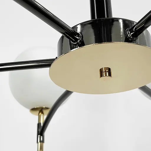 Чорна люстра із золотою фурнітурою на 6 білих плафонів Ø70 см | Арт. MJ 214/6 BK+AB+WT | Line F - фото 2