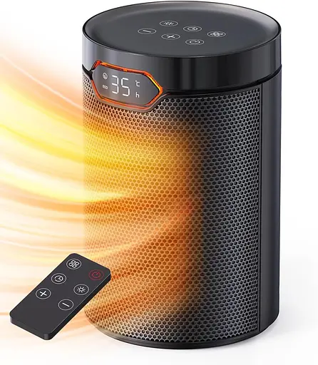 Обігрівач, 1500 Вт PTC електричний з режимом ECO, 4 налаштування нагріву, режим бризу, термостат, таймер 24 години, пульт