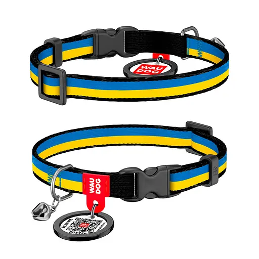 Ошейник для кошек нейлоновый Waudog Nylon с QR-паспортом "Colors of freedom" пластиковый фастекс XS Ш 10 мм Дов