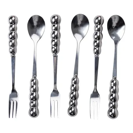 Набір десертних вилок та ложок Yiwu з порцеляновою підставкою сріблястий HP-20-61 - фото 4