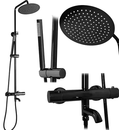 Душова система Rea Lungo black glossy з термостатом та виливом REA-P8763, Чорний матовий - фото 6