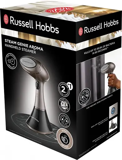 Russell Hobbs Отпариватель компактный Steam Genie Aroma, 1800Вт, 200мл, постоянный пар - 32гр, керам. подошва, черно-коричневый - фото 10