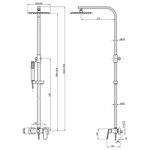 Душова система Topaz Odiss To 18802-H66, Хром - фото 5