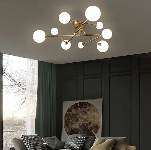 Стельова люстра в латунному корпусі з вигнутими ріжками на 9 ламп | Line F | Арт. YQ317/9 AB - фото 2