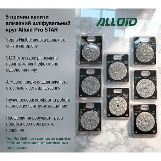 Круг алмазний Alloid Building Tools Star шліфувальний на липучці 100 мм зерно 300 (DD-63373) - фото 8