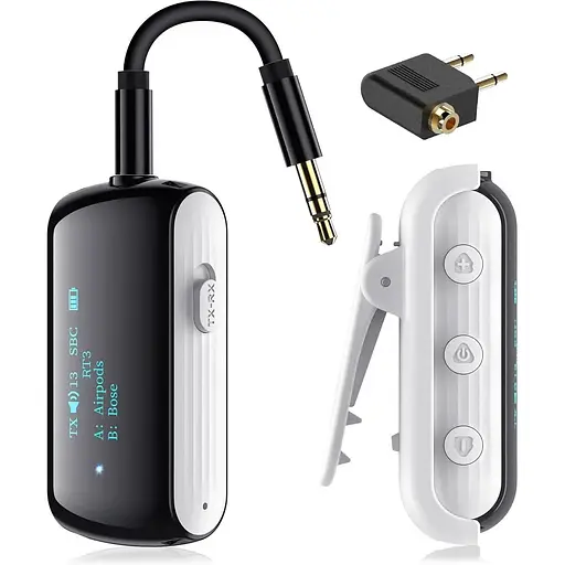 Передавач та приймач Bluetooth для 2 навушників AirPods, адаптер Flight Bluetooth 5.2 для літака, телевізора та спортзалу