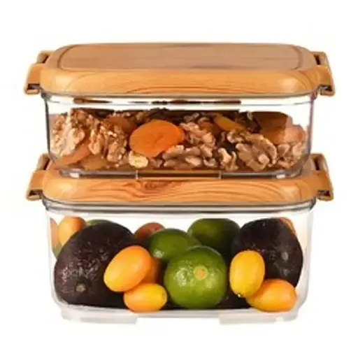 Набір контейнерів акрилових Motek ProPlus 2 шт прямокутної форми з бамбуковою кришкою на 1,4 л і 2 л (PRO-233В) - фото 1