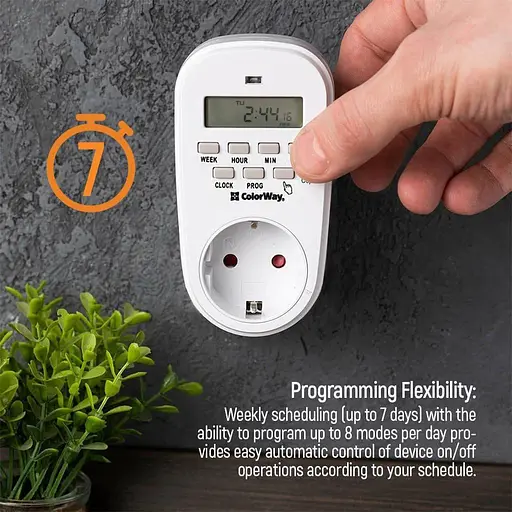 Таймер-розетка СolorWay 16A 3680W електронний тижневий 7D (CW-STE01-7D) - фото 7