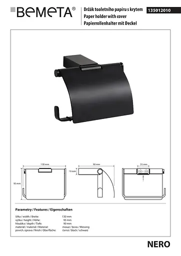 Тримач для туалетного паперу Bemeta Nero з кришкою 135012010 Чорний матовий - фото 2