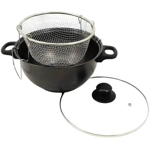 Кастрюля фритюрница HotChef с антипригарным покрытием со стеклянной крышкой 24 см Черный - фото 1